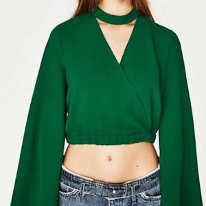 Zara green bell sleeve crop top